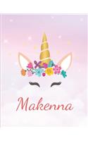 Makenna: Personalized Unicorn Sketchbook For Girls With Pink Name - Girls Customized Personal journal/ blank book - 8.5x11 110 Pages Doodle Sketch Create- cu