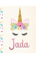 Jada: Personalized Unicorn Sketchbook For Girls With Pink Name - 8.5x11 110 Pages. Doodle, Sketch, Create!