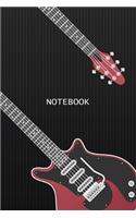 Notebook: Black&Red Guitar Guitar Blank Lined Journal To Write In - Guitarist And Guitar Lover Gift Ideas For Men, Kids & Teens