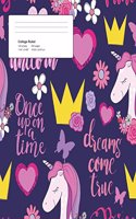 Unicorn Purple Pattern Composition College Ruled Book (7.44 x 9.69) 200 pages V5