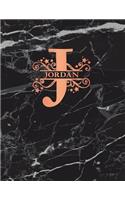 Jordan: Personalized Journal Notebook for Women or Girls. Monogram Initial J with Name. Black Marble & Rose Gold Cover. 8.5 X 11 110 Pages Lined Journal Pap