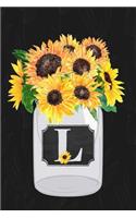 L: Sunflower Journal, Monogram Initial L Blank Lined Diary with Interior Pages Decorated with Sunflowers.