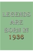 Legends Are Born In 1936 Notebook: Lined Notebook/Journal Gift 120 Pages, 6x9 Soft Cover, Matte Finish, DarkSeaGreen Cover