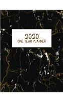2020 One Year Planner: Jan 2020-Dec 2020, 1 Year Planner, yellow black white marble digital paper cover, featuring 2020 Overview, daily, weekly, monthly view, areas for: t