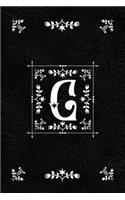 Scandinavian Design Floral Monogram Daily Journal Notebook - Letter G: Decorative Letter on Black Leather Look Background Paperback Journal For Women