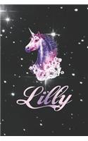 Lilly: First Name Personalized Unicorn Customized Names Gift Birthday Girl Notebook Journal