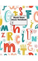 Blank Sheet Music Notebook: Easy Blank Staff Manuscript Book Large 8.5 X 11 Inches Musician Paper Wide 12 Staves Per Page for Piano, Flute, Violin, Guitar, Trumpet, Drums, Cell