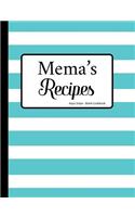 Mema's Recipes Aqua Stripe Blank Cookbook