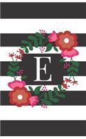 E: Personalized Monogrammed Journal (Notebook/Diary) Gift for Friend Office Teacher Black and White Stripes with Red Flowers