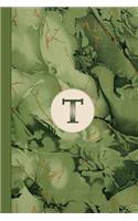 Monogram T Marble Notebook (Leafy Green Edition): Blank Lined Marble Journal for Names Starting with Initial Letter T