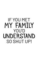 If You Met My Family You'd Understand So Shut Up!: Blank Lined Notebook Journal