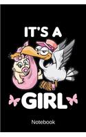 Notebook - It's a Girl: Stork Baby Pregnancy Announcement Diary