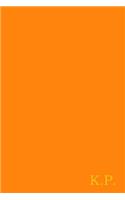 K.P.: Gold on Dark Orange Fashion Color Monogram Personalized Notebook with Two Initials. Matte Soft Cover Professional Style With120 Blank Lined Pages
