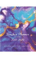 Teacher Planner 2019 - 2020 / Lesson Plan - Year at a Glance - Monthly Calendar - Undated Weekly Pages + Students Pages: Academic Year (September - August) Modern Cover Design of Purple Marble Paint, large 8 x 10 inches
