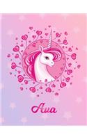 Ava: Ava Magical Unicorn Horse Large Blank Pre-K Primary Draw & Write Storybook Paper - Personalized Letter A Initial Custom First Name Cover - Story Boo