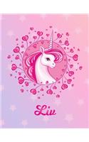 Liv: Unicorn Large Blank Primary Handwriting Learn to Write Practice Paper for Girls - Pink Purple Magical Horse Personalized Letter L Initial Custom Fir
