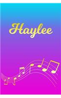 Haylee: Sheet Music Note Manuscript Notebook Paper - Pink Blue Gold Personalized Letter H Initial Custom First Name Cover - Musician Composer Instrument Com