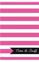 Notes & Stuff - Lined Notebook with Fuchsia Striped Pattern Cover