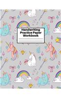 Handwriting Practice Paper Workbook: Cute Unicorn Matte Cover Large 8.5 x 11 Blank Lined Sheets Journal Notebook for Writing Improvement Exercises - Perfect for Preschool, Kindergarten,