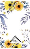 Notebook Bullet Journal Dot-Grid, Graph, Lined, Blank No lined: Vintage Yellow Flower Blooming Watercolour Cover: Journal to write in, Small Pocket Notebook Journal Diary, 120 pages, 5.5" x 8.5"