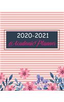 2020-2021 Academic Planner: Pink Flowers Line, 24 Months Academic Schedule With Insporational Quotes And Holiday.