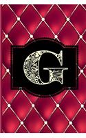 G: Monogram Journal or Diary. Captivating Ruby Red and Gold Diamond Design with a Decorative Uppercase Initial with Texture & Charm on a Vintage Black 