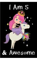 I Am 5 & Awesome: Mermaid Birthday Gift Notebook For Kids - 5th Birthday Gifts - Notebook Journal To 5 Years Old - 6x9 Unique Diary 120 Blank Lined Pages Beautifully 