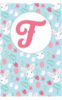 F: Letter F Journal, Easter Bunnies, Eggs, Chicks, and Flowers, Personalized Notebook Monogram Initial, 6 X 9
