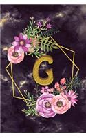 G: Personalized Dot Grid Bullet BUJO Notebook Journal Modern Floral Gold Initial Monogram Letter - Many Usage Handy Travel Size For Women Teens