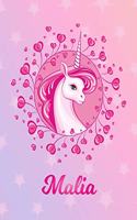 Malia: Unicorn Large Blank Primary Handwriting Learn to Write Practice Paper for Girls - Pink Purple Magical Horse Personalized Letter M Initial Custom Fir