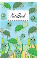 Notebook: Cute Sea Turtle Cartoon Themed Cover Notebook For Girls Boys Kids Teens For Taking Notes & Ideas - Perfect Gift Journal For Sea Turtle Lovers.