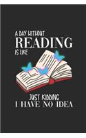 A Day Without Reading: Blank Lined Notebook (6" x 9" - 120 pages) Reader Themed Notebook for Daily Journal, Diary, and Gift
