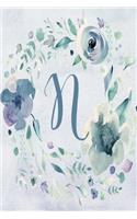 Notebook 6"x9", Letter N - Blue Purple Floral Design: College-ruled, lined format exercise book with flowers, alphabet letters, initials series.(14 Letter/Initial N - Blue Purple Floral Design Notebook 6"x9")