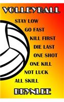 Volleyball Stay Low Go Fast Kill First Die Last One Shot One Kill Not Luck All Skill Brynlee: College Ruled Composition Book