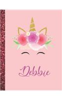 Debbie: Debbie Marble Size Unicorn SketchBook Personalized White Paper for Girls and Kids to Drawing and Sketching Doodle Taking Note Size 8.5 x 11