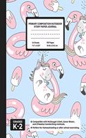 Primary Composition Notebook Story Paper Journal: Handwriting & Drawing Sheets for Kindergarten to 2nd Grade Elementary Students, Picture Space & Dashed Midline Page, Flamingo Unicorn