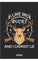 I Like Big Bucks and I Cannot Lie Notebook: Deer Animal Hunter Large 6x9 Classic 110 Dot Grid Pages Notebook for Notes, Lists, Musings, Bullet Journaling, Calligraphy and Hand Lettering or Sch