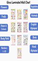 Educational English-Hindi Posters for Kids : Pack of 10 Gloss Laminated Charts Covering Alphabet, Fruits, Vegetables, Animals, Birds, Body Parts, Numbers, Hindi Varnmala, Shapes, Colours, and Flowers