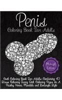 Penis Coloring Book For Adults Midnight Edition: Cock Coloring Book For Adults Containing 40 Stress Relieving Funny Dick Coloring Pages In a Paisley, Henna, Mandala and Zentangle Style