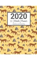 2020 12-Month Planner Weekly and Monthly: Yellow Cougars Pattern