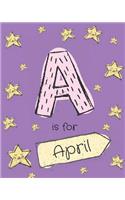 A is for April: Girls journal notebook with cartoon night stars theme and Letter A initial monogram. Great personalized girl's birthday gift.