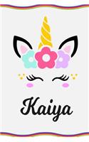 Kaiya: Personal Notebook Personal Diary Unicorn Notebook Writing Journal Personalized Notebook Custom Notebook Unicorn Gift Unicorn Birthday Book Custom Na