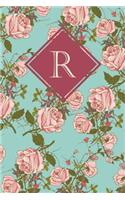 R: Elegant Monogrammed Blank Dotted Journal: Beautiful and Classic Bulleted Dot Grid Notebook: Ornate Mint Green and Pink Rose Design