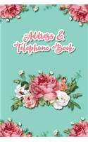 Address and Telephone Book: Classic Pink Rose on Mint Green Cover Design - 120 pages, 6 x 9 inches Compact Size Address Book with Tabs for Keep Contacts, Addresses, Phone Numbe