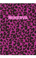 Minerva: Personalized Pink Leopard Print Notebook (Animal Skin Pattern). College Ruled (Lined) Journal for Notes, Diary, Journaling. Wild Cat Theme Design wi