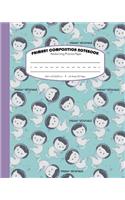 Primary Composition Notebook Handwriting Practice Paper: Dashed Midline - School Exercise Book For Writing Lessons - 120 Lined Pages - Meow-stronaut - Purple