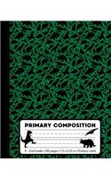 Primary Composition: Dinosaur Green Marble Composition Book for Boys or Girls K-2. Dino T-rex notebook handwriting paper. Primary ruled - middle dotted guide lines. 100 (Primary Composition Books)
