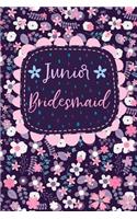 Junior Bridesmaid: Beautiful Purple and Pink Floral Notebook - Blank Lined Journal, Small and Cute Keepsake Diary for Wedding Party Ideas, Notes and Journaling