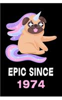 Epic Since 1974 Pug Dog Notebook