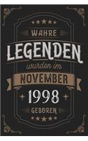 Wahre Legenden wurden im November 1998 geboren: Vintage Geburtstag Notizbuch - individuelles Geschenk für Notizen, Zeichnungen und Erinnerungen - liniert mit 100 Seiten